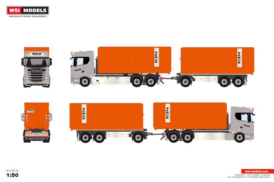 Venus Containers B.V.; SCANIA R NORMAL CR20N 6X2 TAG AXLE RIGED TRUCK DRAWBAR WITH HOOKLIFT SYSTEM - 6 AXLE + 2X 40M3 CONTAINER - Afbeelding 2